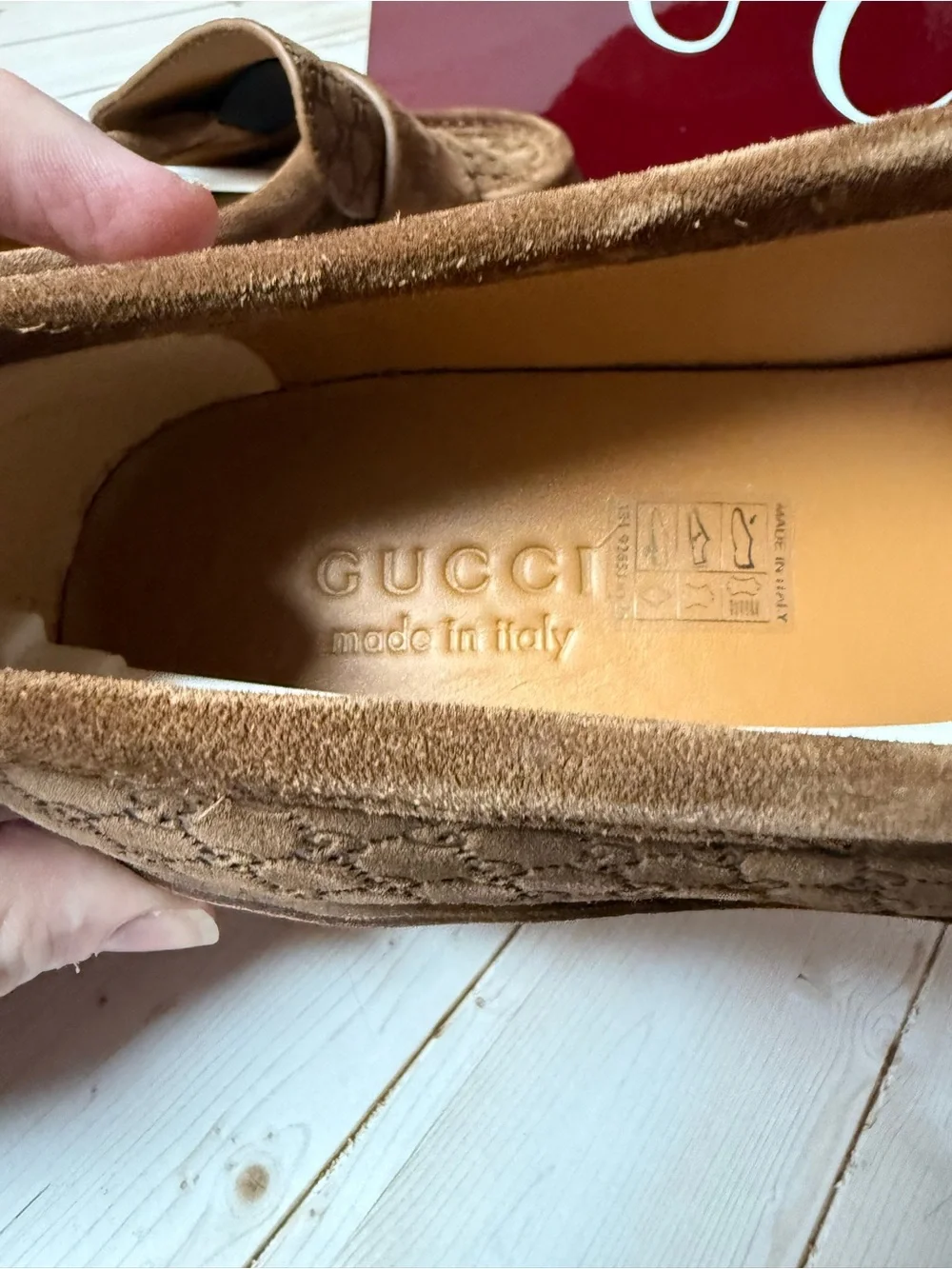 Gucci Luxury Suede Microguccissima Loafers Nocciola Brown Sz 8.5G / 9US